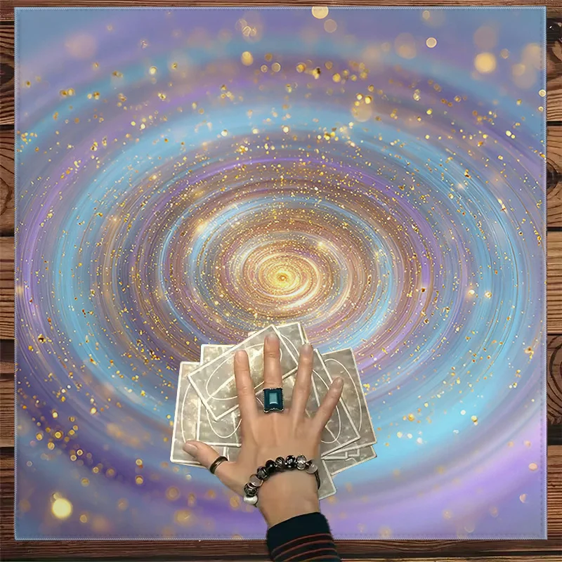 1 pièce Tapis de divination pour table de tarot, motif Vortex Galactique, violet, bleu, or, pour décoration d'autel spirituel, sorcellerie, astrologie et lecture d'oracle
