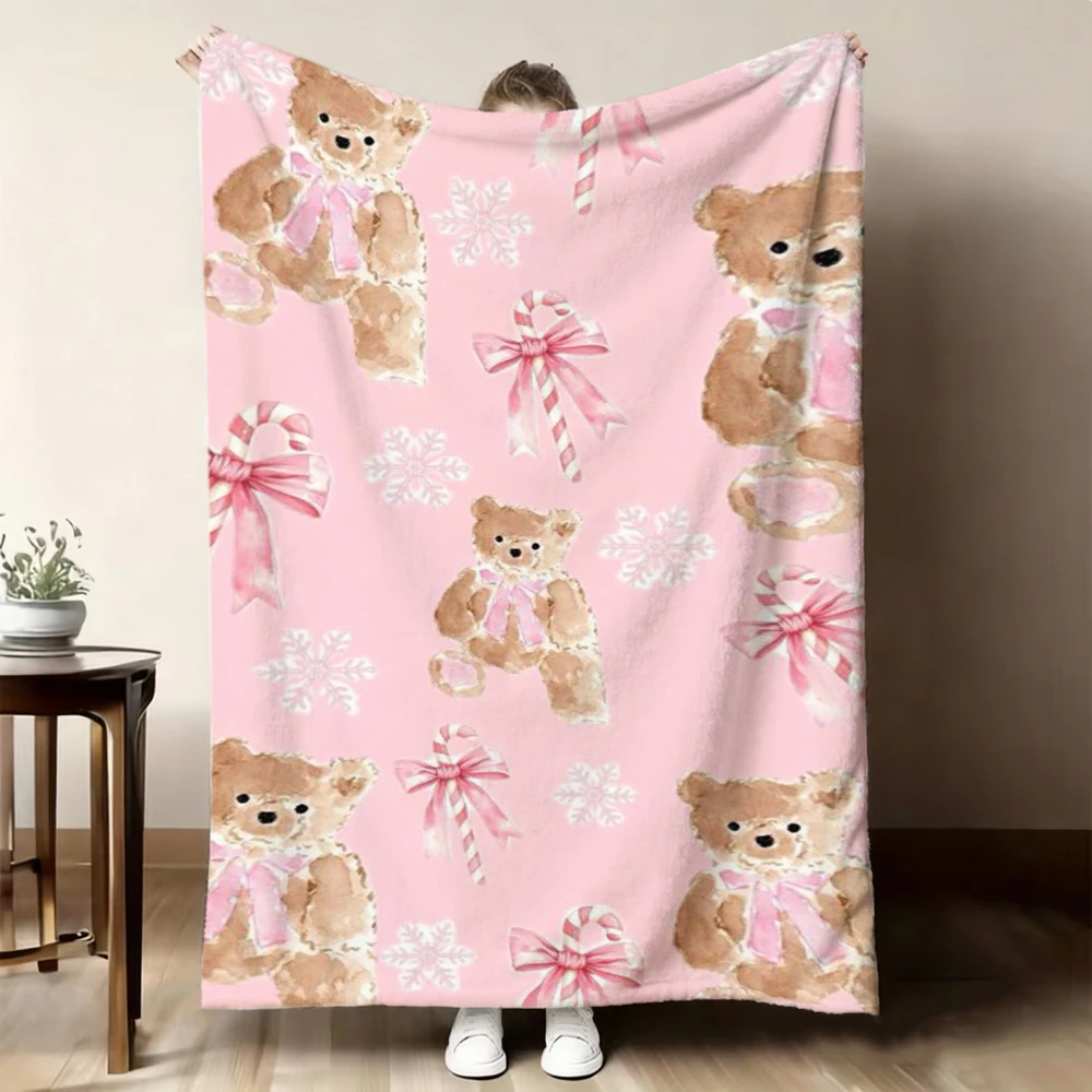 Groovy Blanket Throw Christmas Ho Ho Ho Soft Flannel Warm Blankets For Sofa Bed Y2K Pink Striped Alphabet Modern Decor