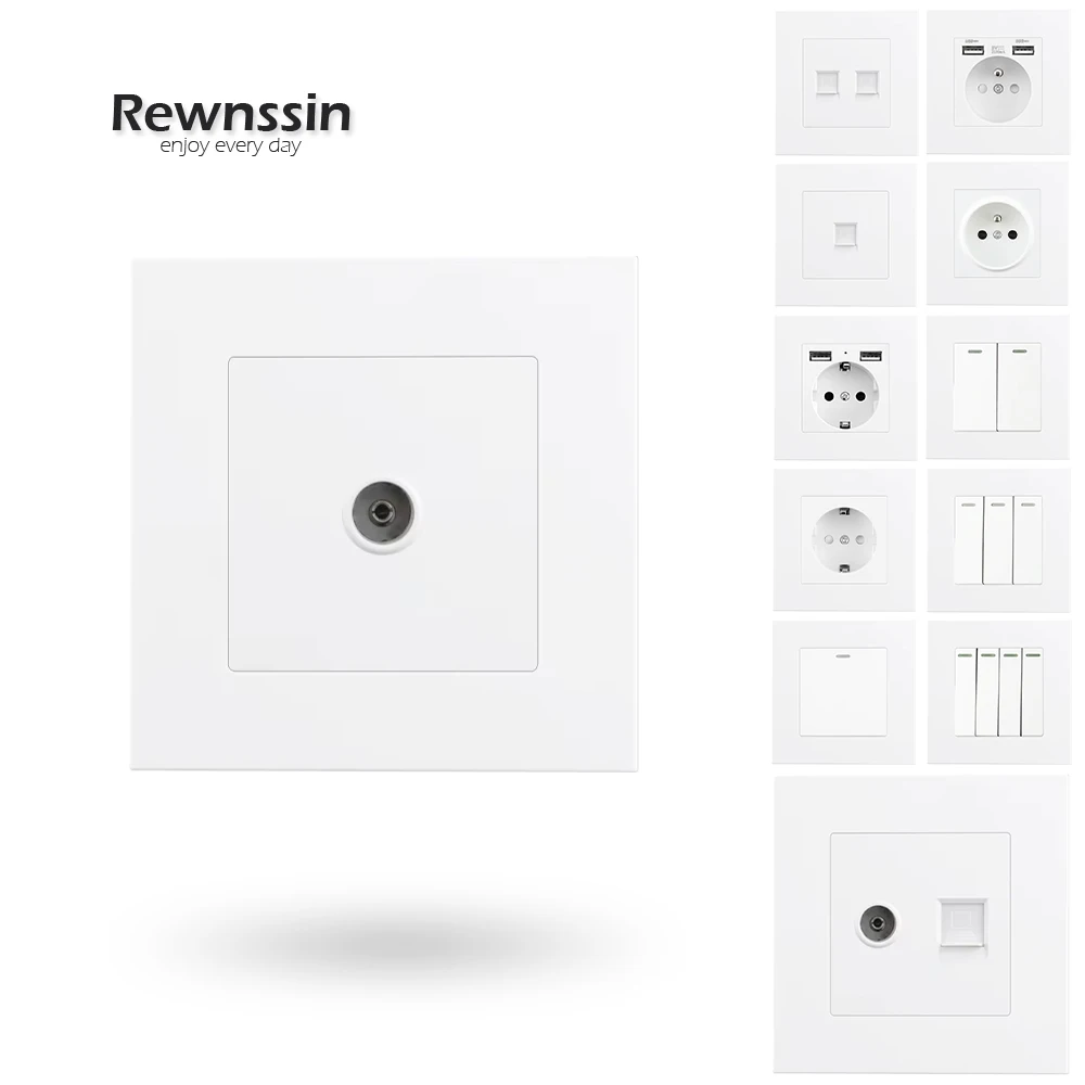 

EU/FR Electrical Socket Household Wall Switch White Plastic Panel 1/2/3/4 Gang 1/2/3 Way On/Of rj45 TV 86MM*86MM Rocker Switch