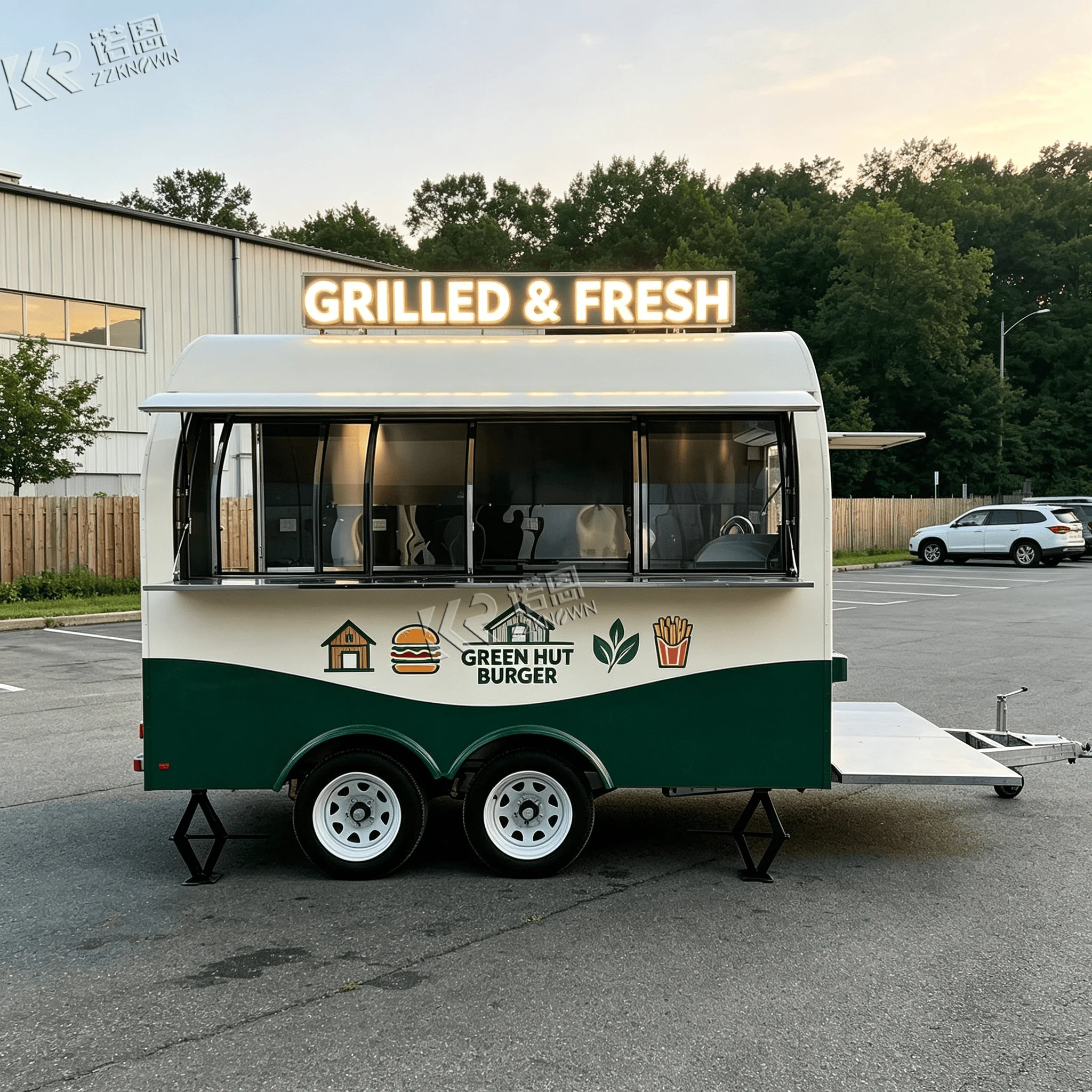 2.2m Curved‑Shape Concession Food Truck & Food Trailer Light‑Duty Chassis for Seaside Cold Drink Retail Business