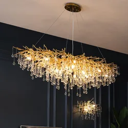 Lampadari moderni a soffitto in cristallo dorato per sala da pranzo, soggiorno, camera da letto, ramo di un albero di lusso, lampadario a sospensione, decorazione lucentezza