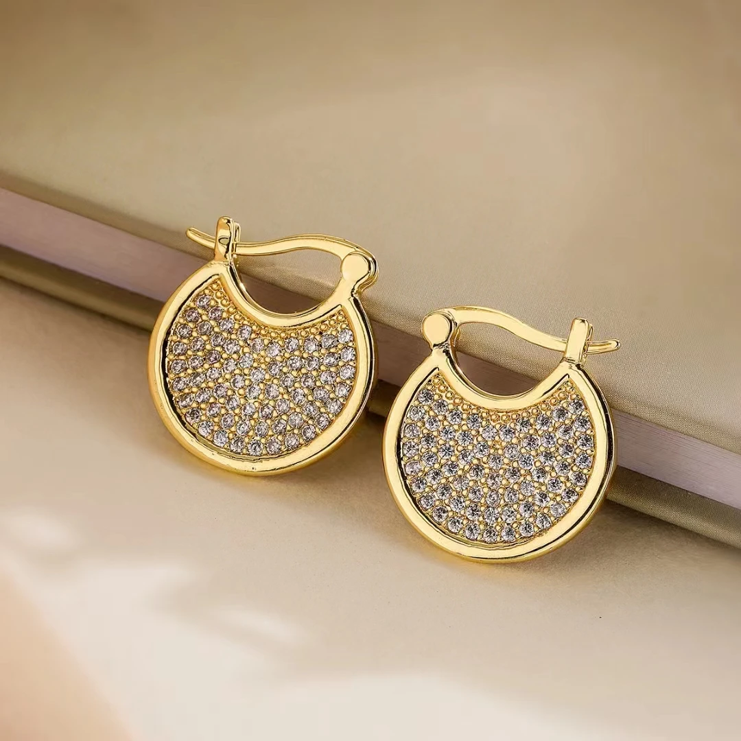 Wholesale gold stainless steel earrings, urban women's fashion earrings, inlaid with zircon exquisite jewelry