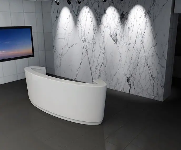 Standard Size Custom Made Solid Surface Half Round Wood Small Curved Semi Circular Reception Desk White With Led Light