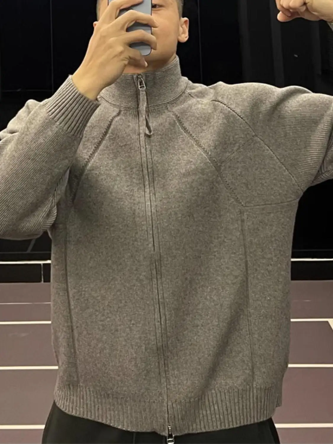 

Мужская вязаная куртка в американском ретро-стиле на молнии с высоким воротником, осенне-зимняя, спортивная, длинная, из полиэфирного волокна