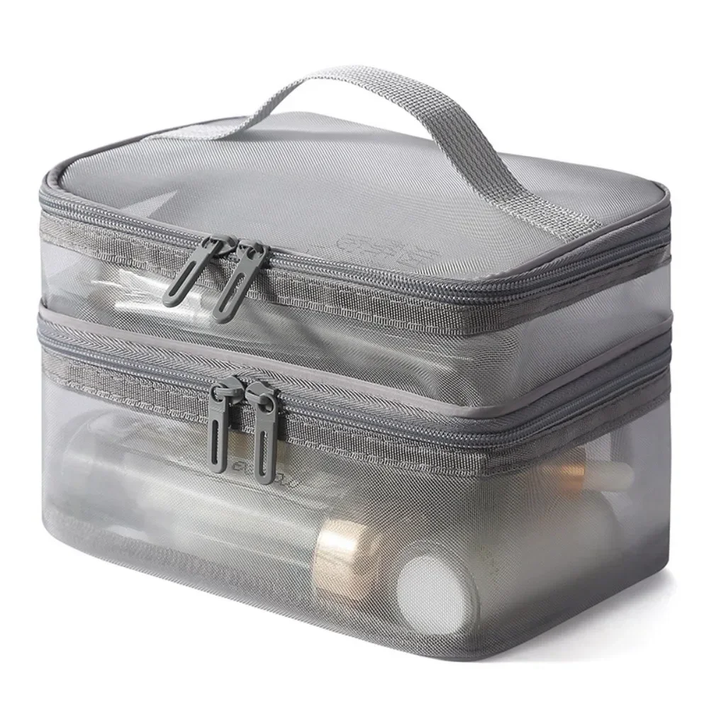 2-lagige Reise-Kosmetik-Organizer-Tasche, transparent, faltbar, Netz-Reißverschluss, Aufbewahrungstasche, großes Fassungsvermögen, Make-up-Waschset-Tasche, 2025 – Detail 12