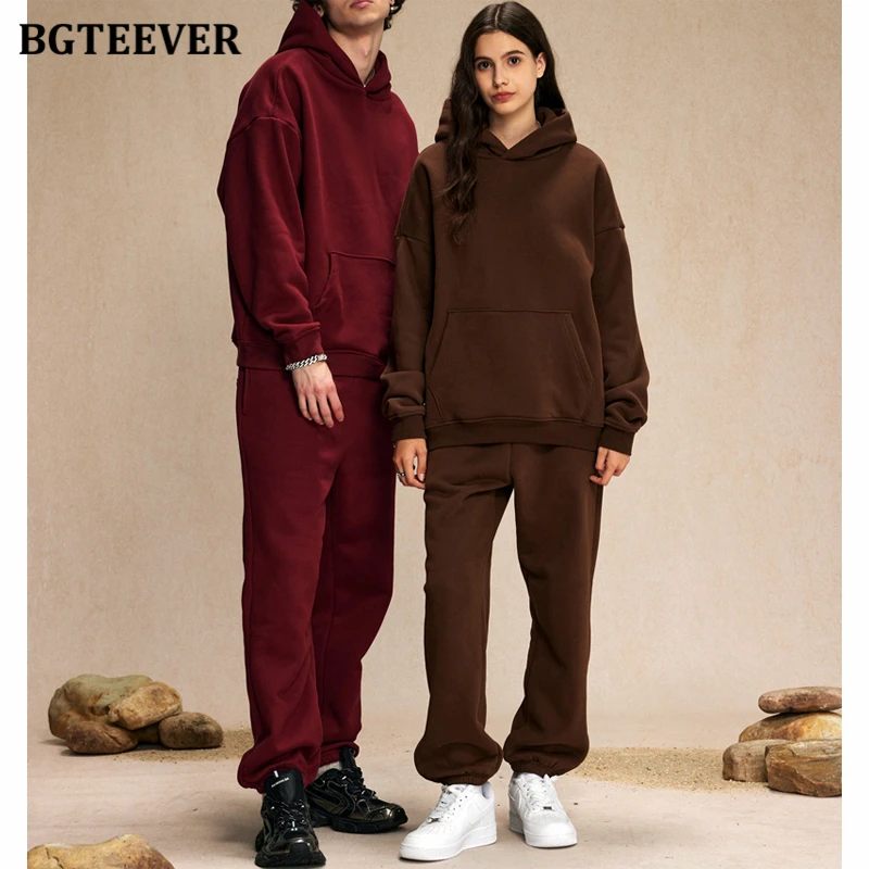 BGTEEVER Autumn Winter Women Tracksuits Thicken Velvet Hoodies Sweatshirts Ladies Warm Harm Pants for Women