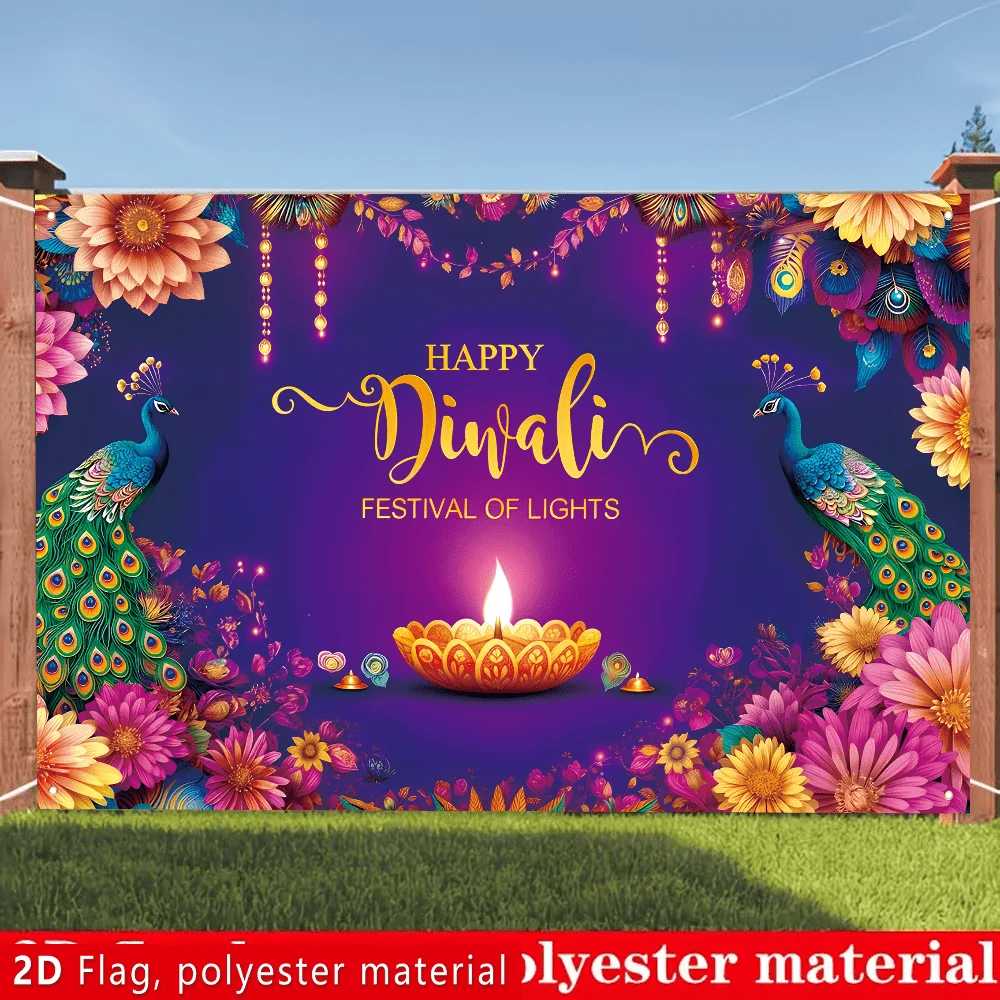 VIKAMA Happy Diwali Tapestry Wall Hanging Banner Fabric Festival Party Decor 180x110cm