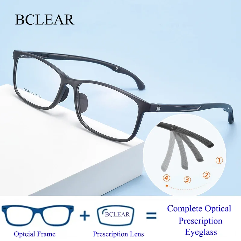 

BCLEAR Ultra Light Fashion Men's Glasses Frames Square Comfortable TR90 Sports Optical Myopia Prescription Big Face Eyeglasses