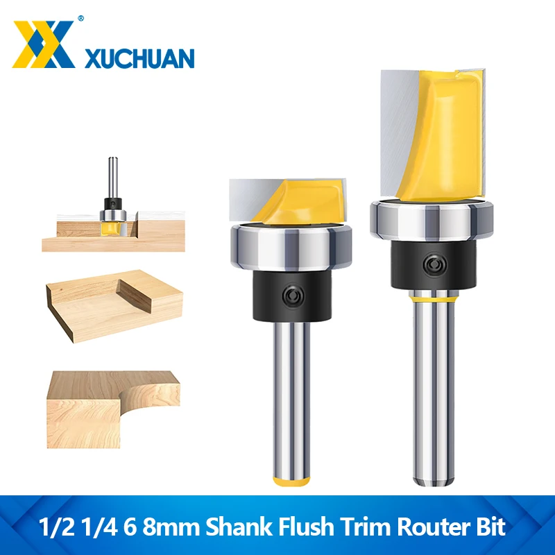 Flush Trim Router Bit 1/2 1/4 6 8mm Shank Straight End Mill Cleaning Tenon Cutter with Bottom Bearing for Woodwork Milling Tool