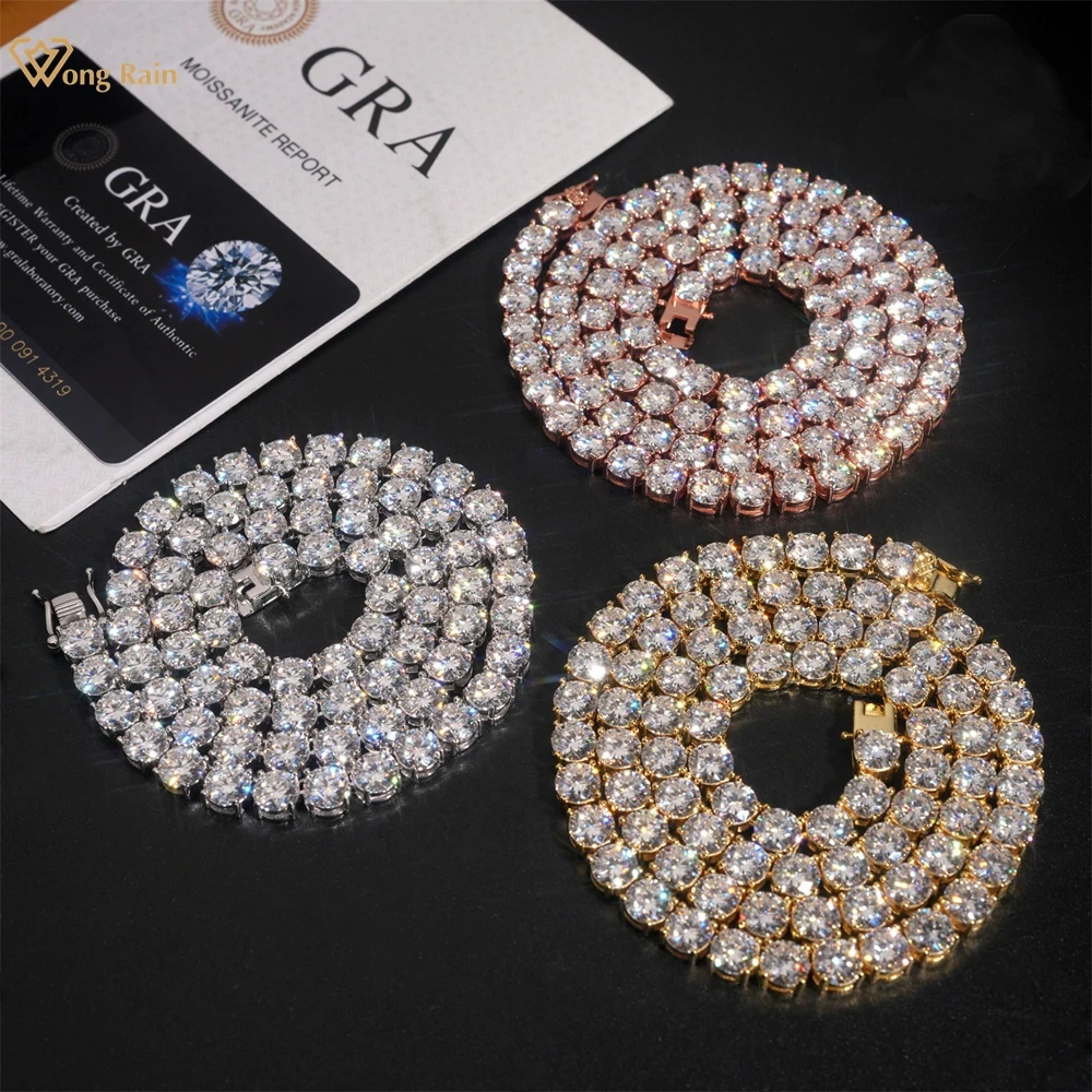 

Wong Rain Sparkling 925 Sterling Silver VVS1 3EX D 6.5 MM Real Moissanite Diamonds Gems Tennis Chain Necklace Fine Jewelry GRA