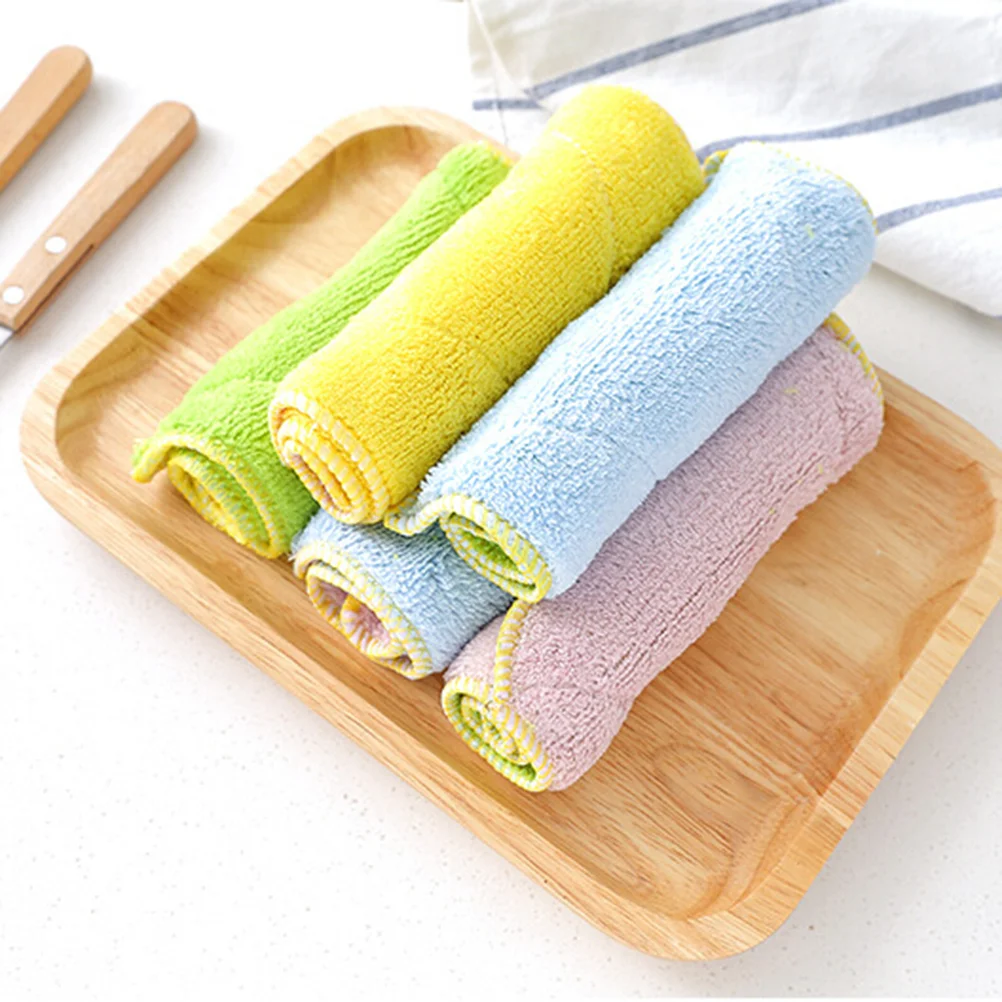 5 Pcs Two-color Splice Cleaning Towel Double-sided Wipes Microfiber Towels Cloth Kitchen