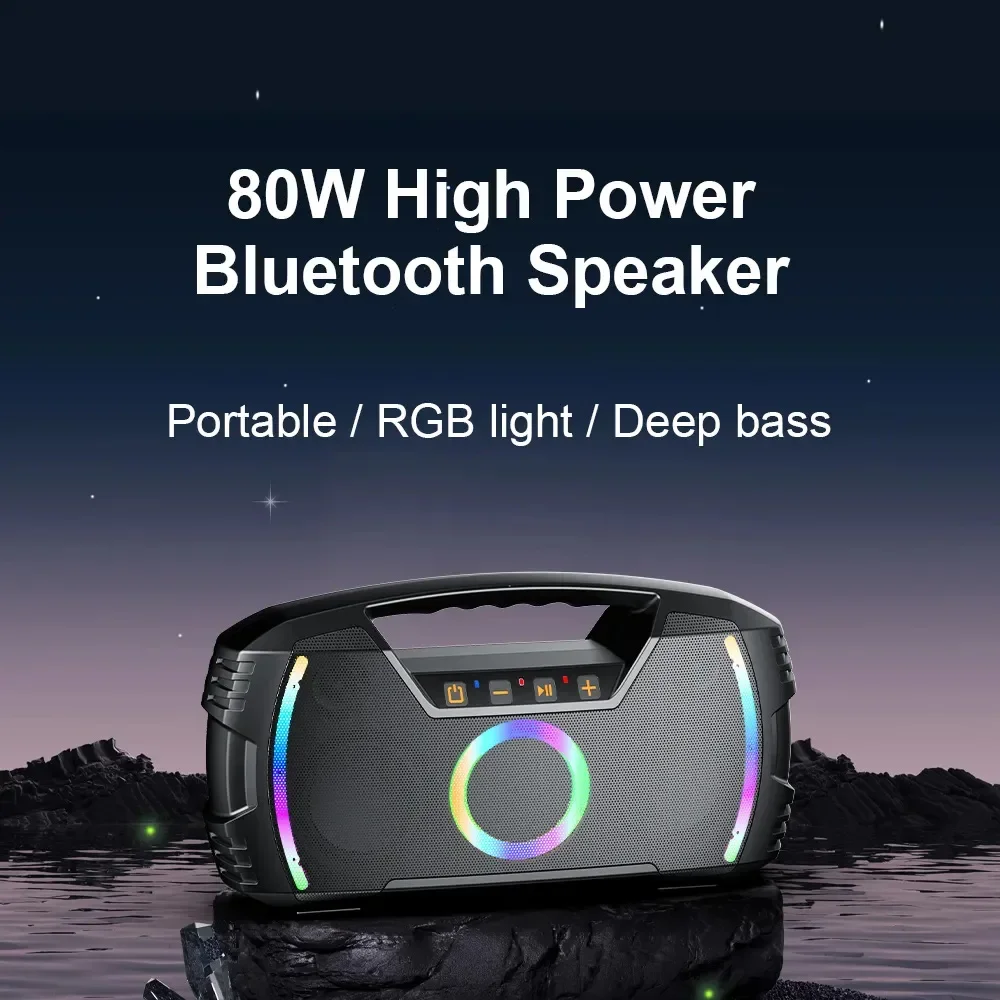 

80W Powerful Stereo Speaker with 4 Drivers 2 Diaphragm RGB Dynamic Lighting IPX7 Waterproof Portable Wireless Bluetooth Boom Box