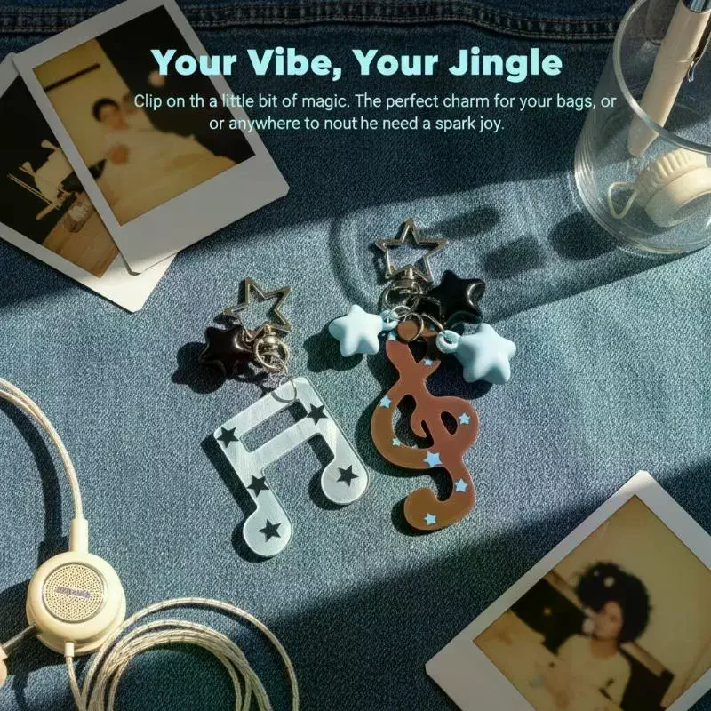 Cute Acrylic Keychain with Star and Musical Note Creative Trendy Backpack Accessories for Teenagers
