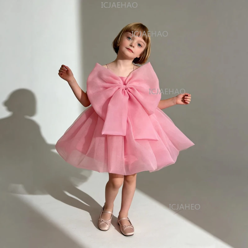 2026 Summer Kids Formal Dress Vestido Children Girls Tutu Pink Performance First Birthday Party Princess Gown Pageant Costume