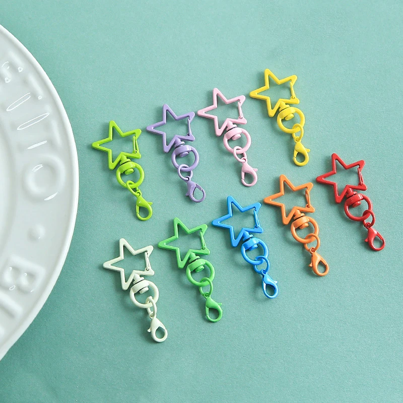 10/20Pcs Colourful Baking Paint Zinc Alloy Five Pointed Star Lobster Buckle Swivel Clasp Making Keychain Jewelry DIY Accessories