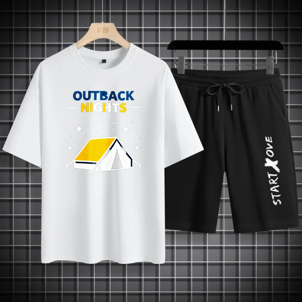 

Мужские футболки, комплекты из полиэстера, дышащая модная мужская одежда, наряд с коротким рукавом + шорты, летние мужские часы