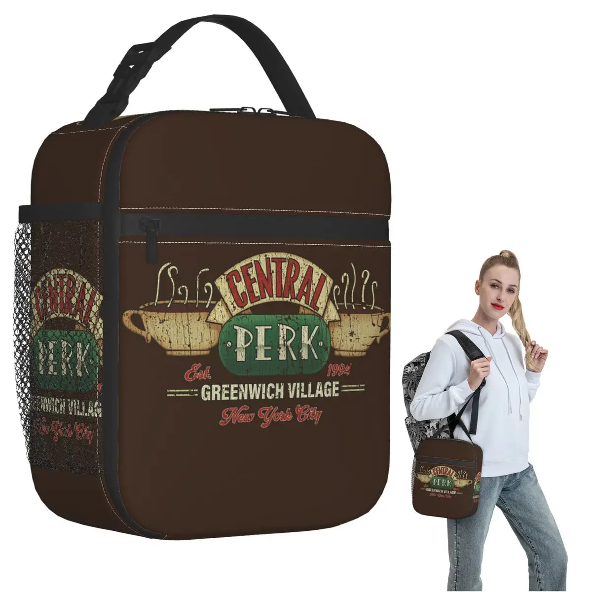 Термосумка для обедов Central Perk Friends с логотипом, изолированная, для женщин и детей, герметичная, для еды, термосумка-тоут