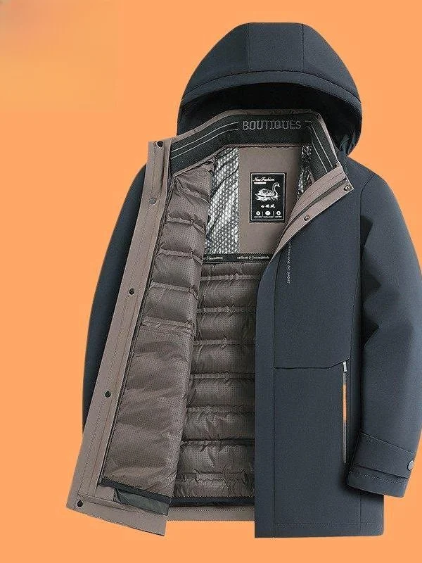 

Detachable Inner Goose down Jaet Men's Mid-Length Thiened Parka Coat Warm Polyester Fiber Commute Sle Winter Coat