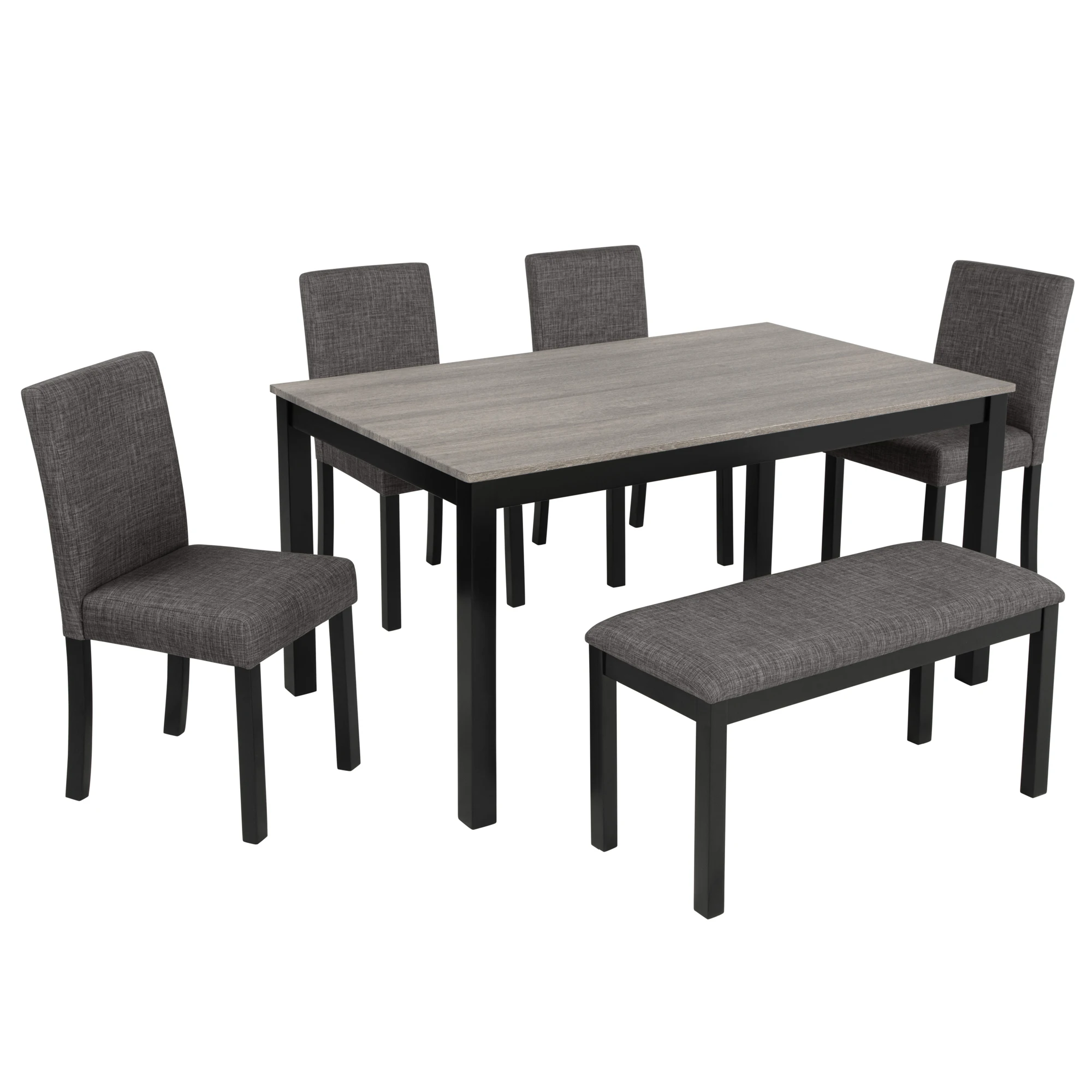 

#For Kitchen & Dining Room Light Grey Black Two Tone//5-Piece Dining Table Set With Bench Chairs Wooden Dining Table