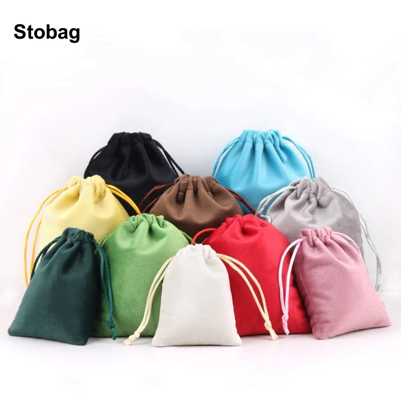 

StoBag 50pcs Wholesale Small Velvet Bags Drawstring Flannel Jewelry Gift Storage Packaging Portable Pocket Organizer Pouches