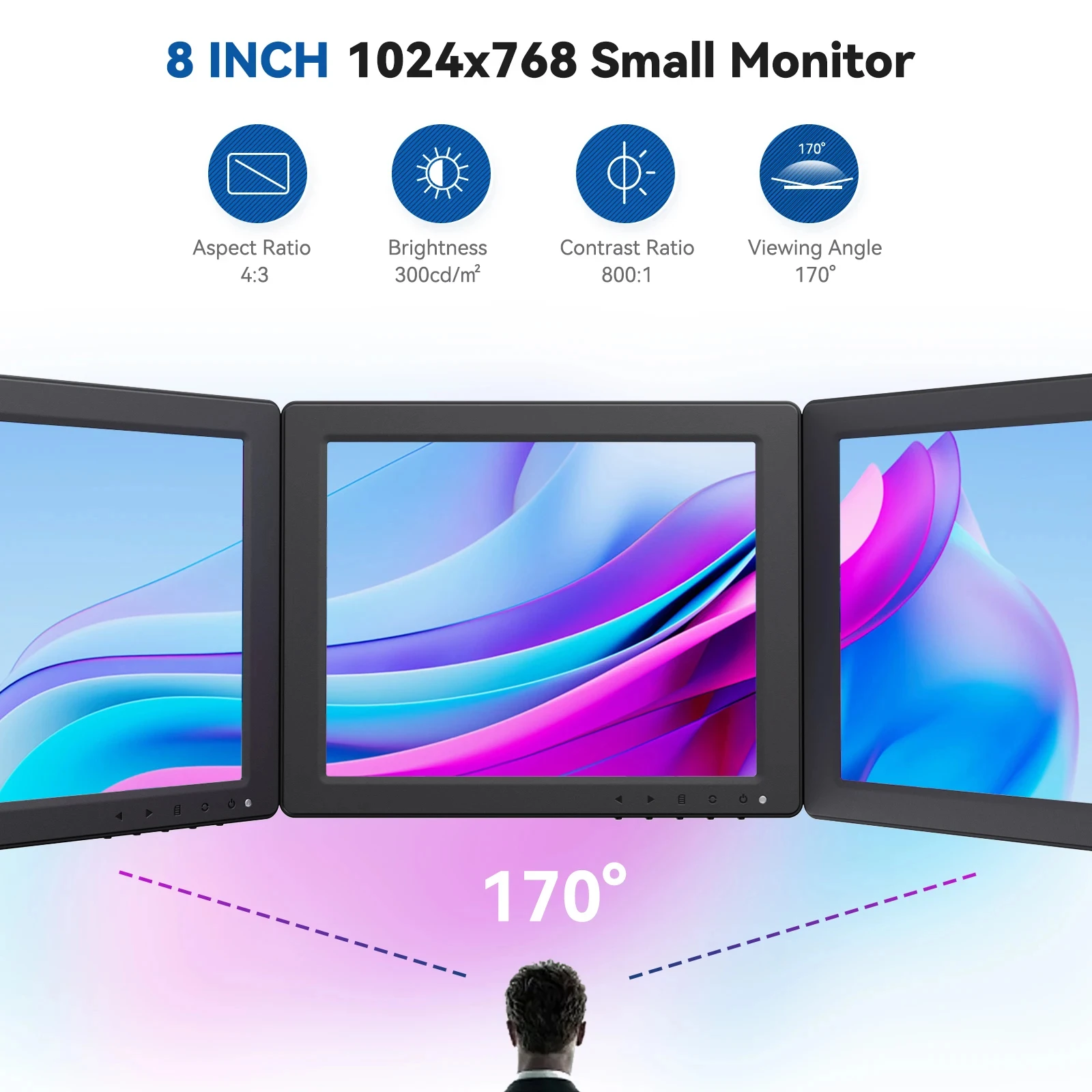 Eyoyo 8 Inch Small LCD Monitor, 1024x768 4:3 IPS Mini Security Camera Monitor Screen Support HDMI VGA AV BNC Input with Remote Control, Video Monitors for Retro Computer PC NVR CCTV Raspbery Pi