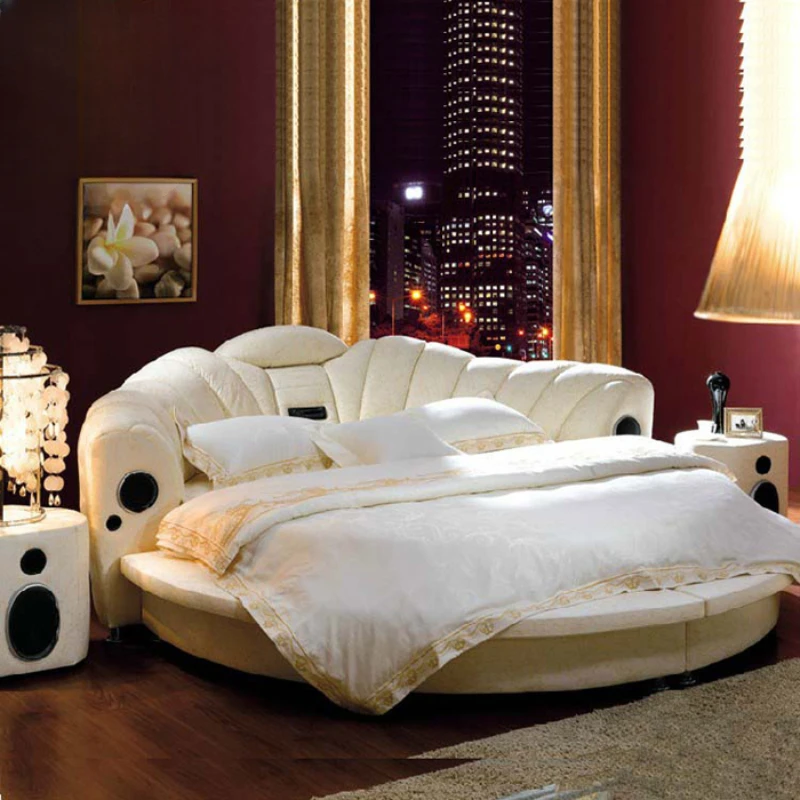 

European-style leather audio round soft bed double bed modern princess bed DVD audio