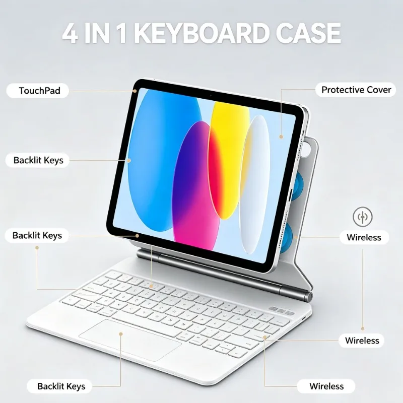 For iPad A16 2025 11 Inch Protective Keyboard Case TouchPad Backlit Wireless Bluetooth A3354 For iPad 11th & 10th Generation