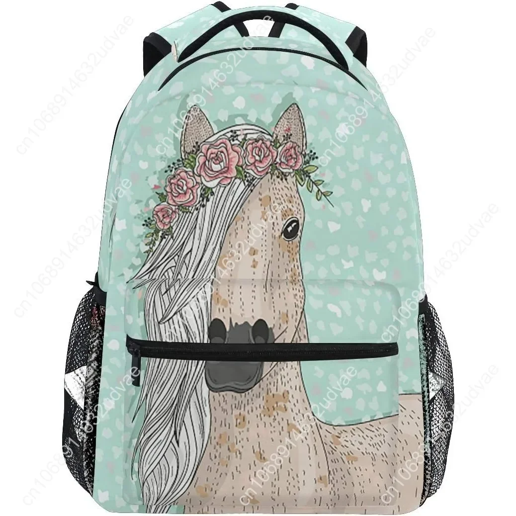 Mochila para ordenador portátil con diseño de caballo y flores, mochila de viaje de cuento de hadas, resistente al agua, para la universidad, la escuela, bolsa para ordenador, mochila para mujer
