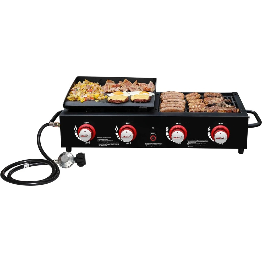 4-Burner Tailgater Grill Griddle Combo, Portable Propane Gas Grill and Griddle Combo for Backyard or Outdoor BBQ Cooking