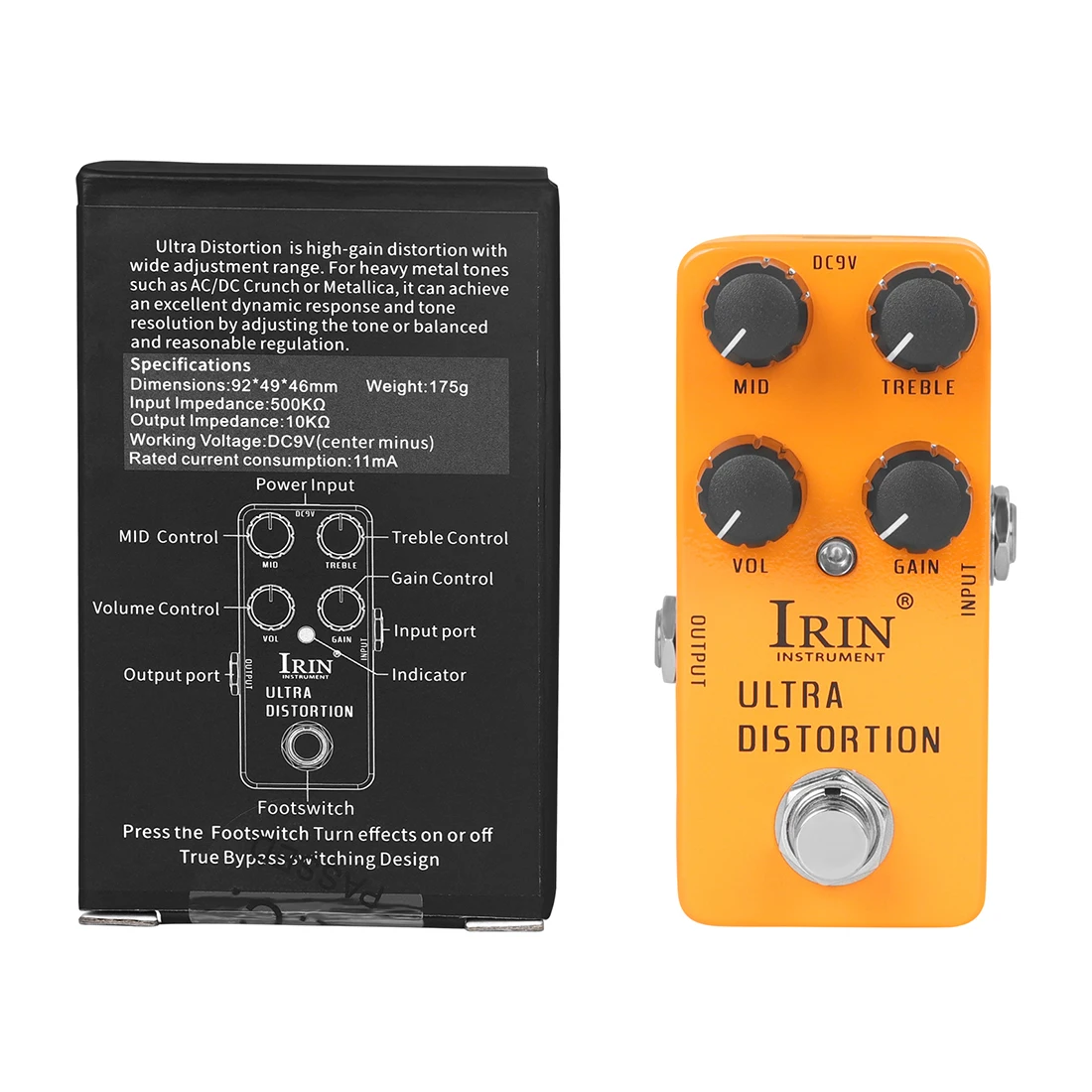 Efektor IRIN RS-17 ULTRA DISTORTION do gitary elektrycznej i basu, pedał efektów, obudowa ze stopu aluminium, akcesoria do gitary elektrycznej i basu