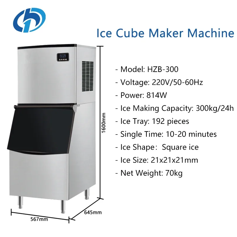 Ice Maker 300kg Professional Stainless Steel Commercial Ice Cube Block Maker Price Ice Making Machine For Business Restaurant