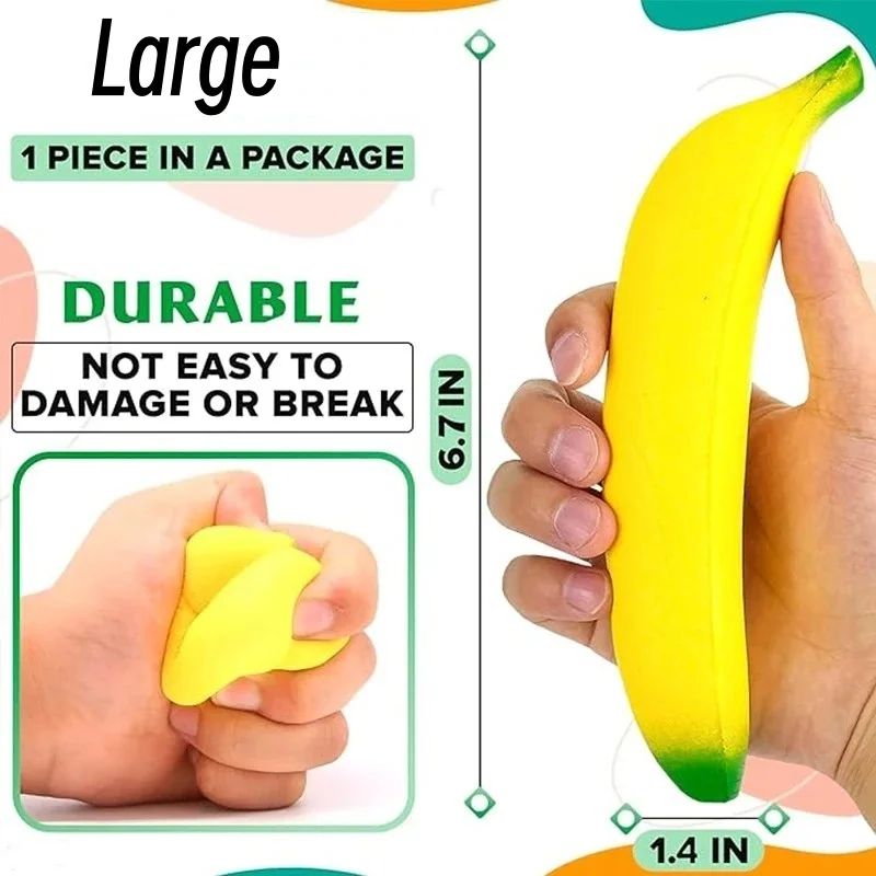 Fake Banana Squishy Toys Soft Lightweight & Durable PU Foam Fruit Squeeze Toy Fun & Relaxing with Realistic Look Funny Prop