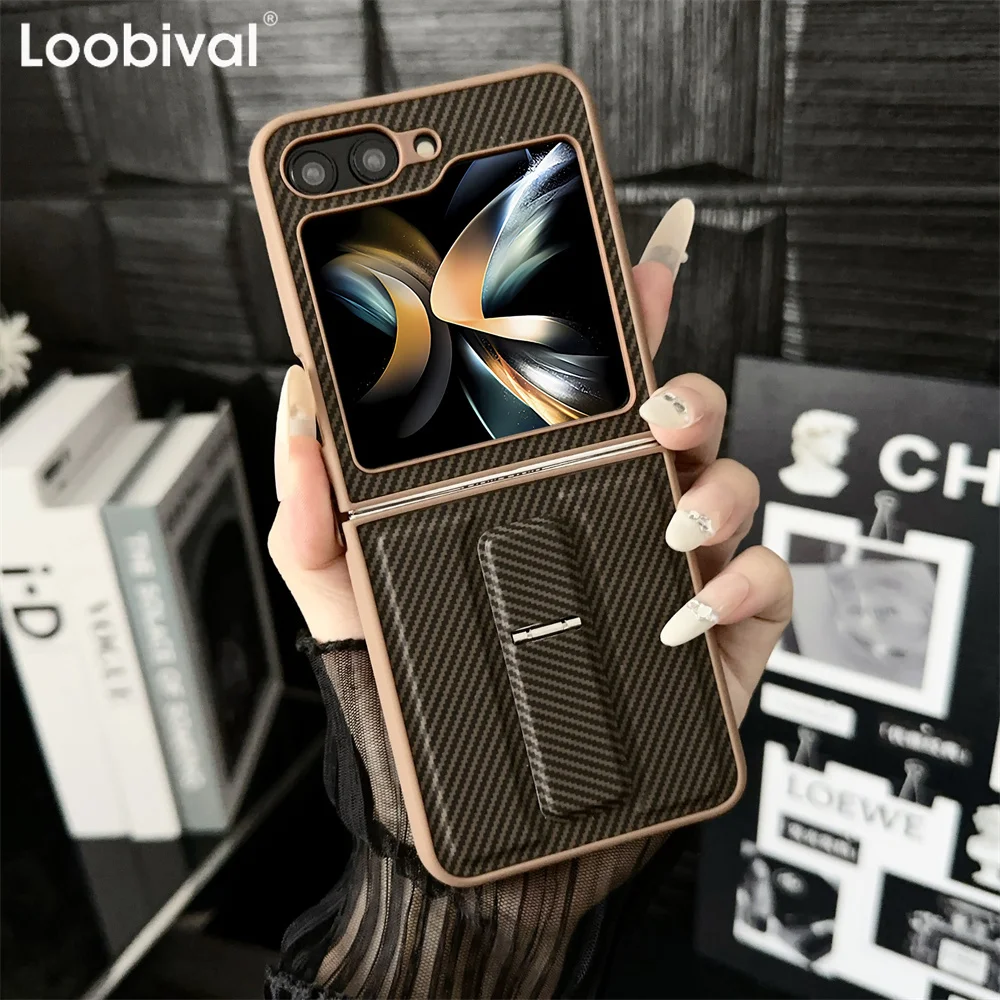 For Samsung Z Flip6 Fold 6 5 4 3 Twill Carbon Fiber Folding Stand Phone Case for Galaxy Zflip5 Z Flip 6 5 4 3 Soft Bumper Cover