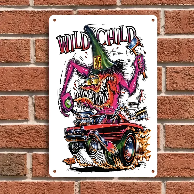 1 قطعة 2D سيارة مسطحة الرجعية الوحش الحديد اللوحة الإبداعية ديكور جدران المنزل المرآب بار متجر شخصية معلقة الديكور الأمريكية #6