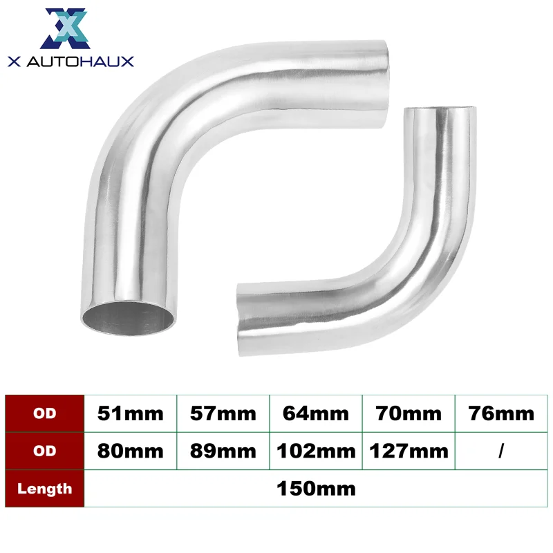 X Autohaux Universal 51mm OD 90 Degree Bend 6061 Aluminum Alloy Tube Intercooler Auto Air Intake Connection Hose Car Accessories