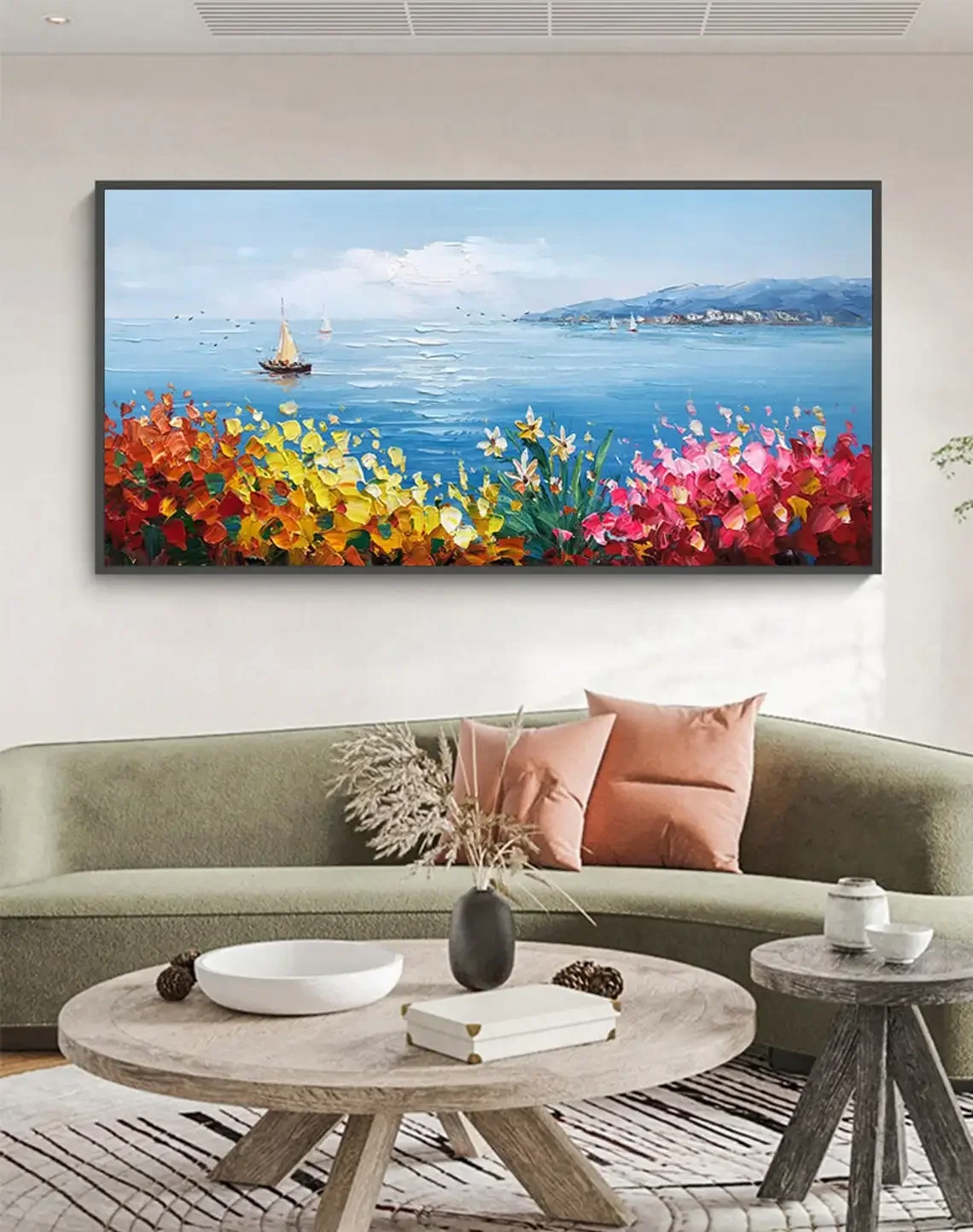 فن جداري تجريدي كلاسيكي اسكندنافي ، منظر طبيعي زهري ملون مرسومة يدويًا ، لوحة زيتية مطبوعة ، ديكور غرفة معيشة وغرف نوم منزلية