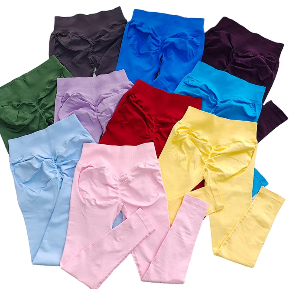 

New Solid Color Yoga Pants Women's Summer Elastic High Waist Hip Lift Sports Fitness Pilates Breathable Seamless Cycling Pants