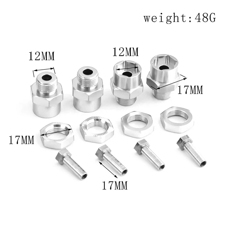 4PCS Metal Hex Adapter 12Mm To 17Mm Wheel Hex Hubs Adapter Extension Conversion Nuts For 1/10 RC Car Replacement Red