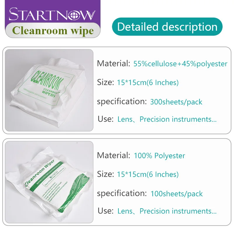 Startnow Cleanroom Wipes 15x15cm Dust Free Paper 300pcs & Fiber Cloth 100pcs Optical Lens Glass Screen Cleaning Focusing Lenses