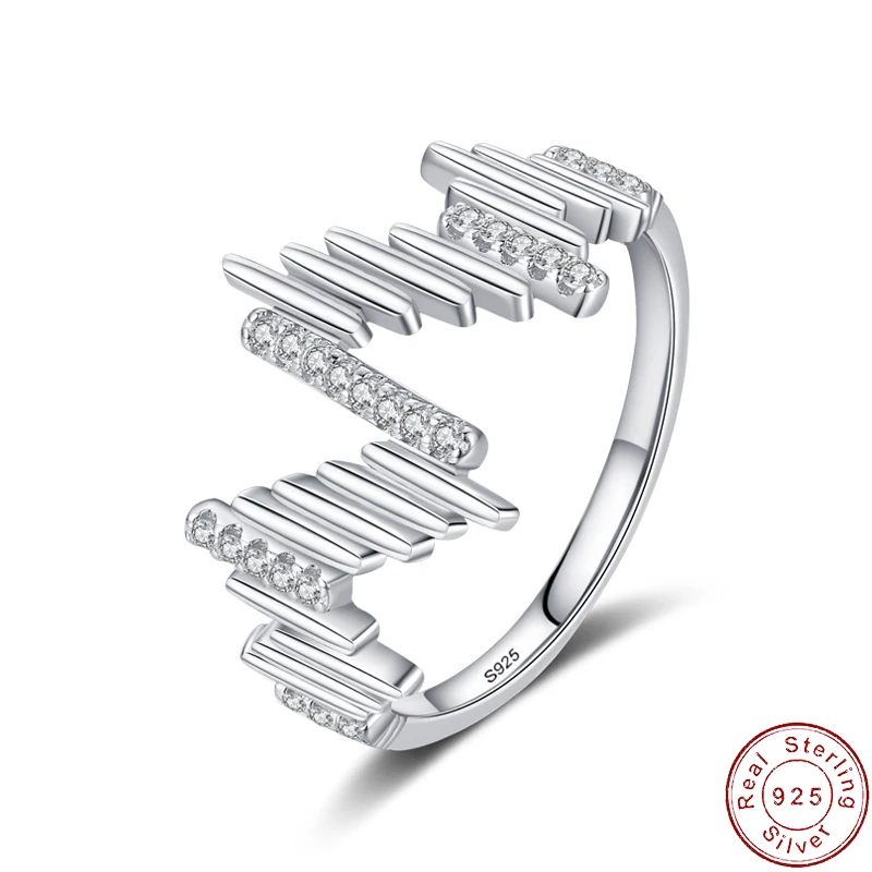 

European AAA CZ Irregular Lines S925 Sterling Silver Smooth Ring For Women Birthday Party Wedding Gift Jewelry