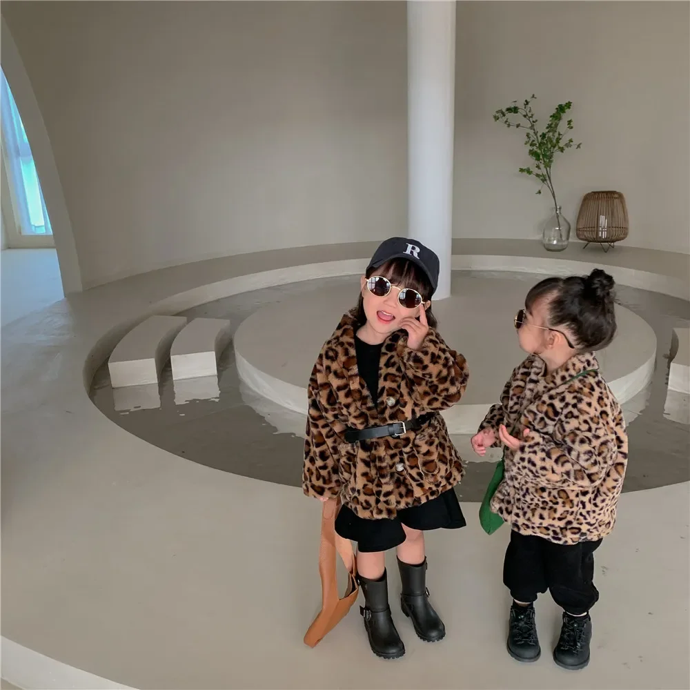 Children Jacket 2024 Autumn and Winter Girls Warm Thicken Coat Korean Children Leopard Print Coat Children Clothing