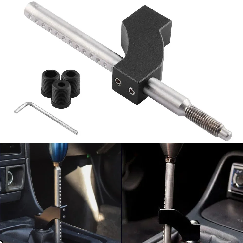 Car Gear Shift Knob Extender Aluminum Adjustable Height Lever Shifter Extension Single Bend Car Shifter Extender with Adapters