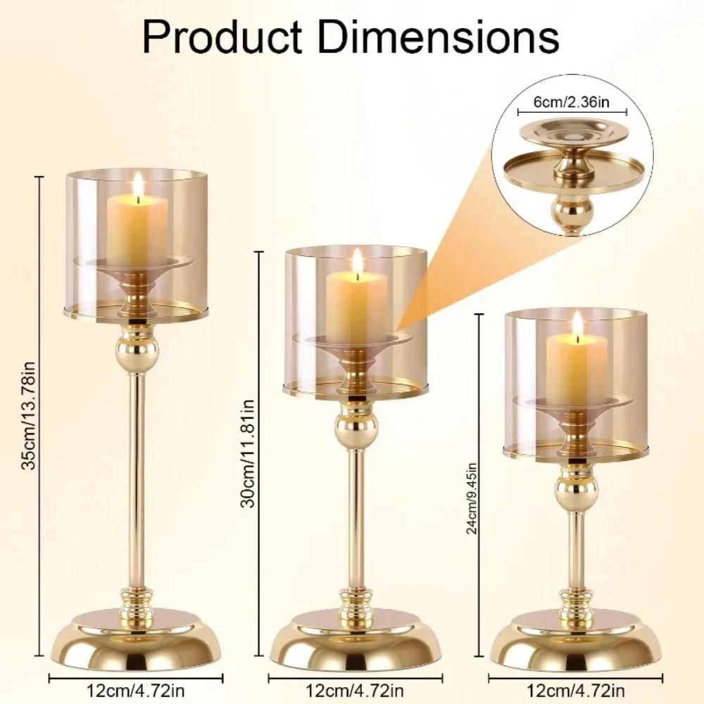 3Pcs Candle Holders Modern Metal Glass Hurricane Candle Sticks Table Centerpieces for Wedding Elegant Home Decor