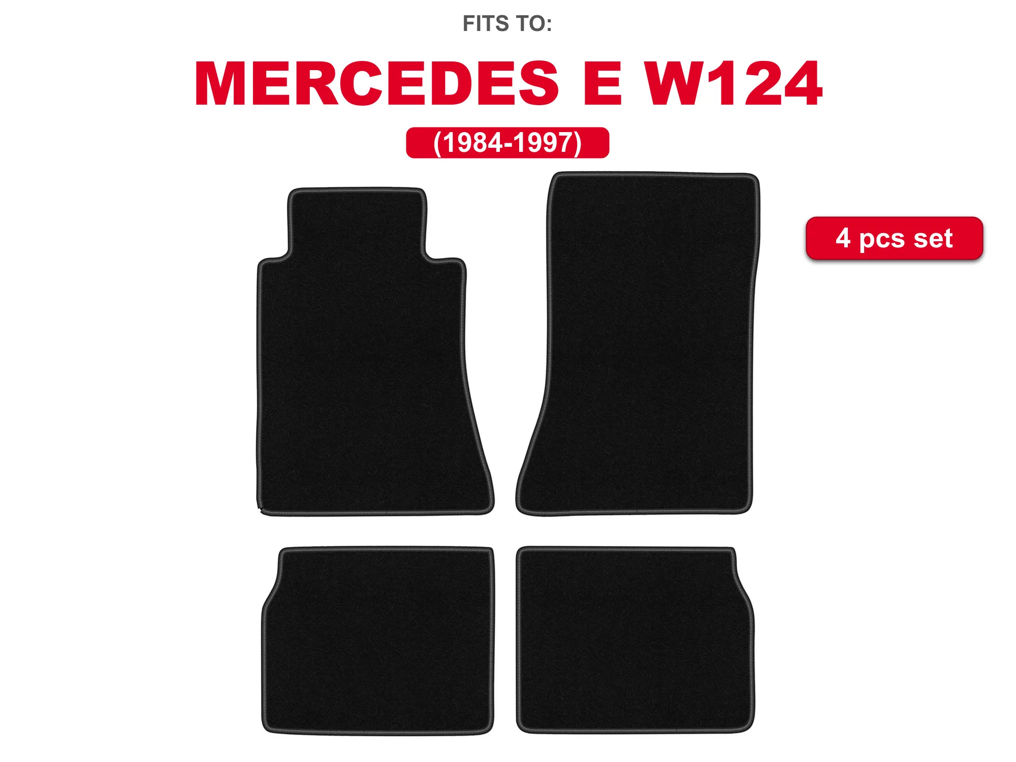 Auto velour matten voor: Mercedes E W124 1984-1997 sedan, in de auto passende automattenset