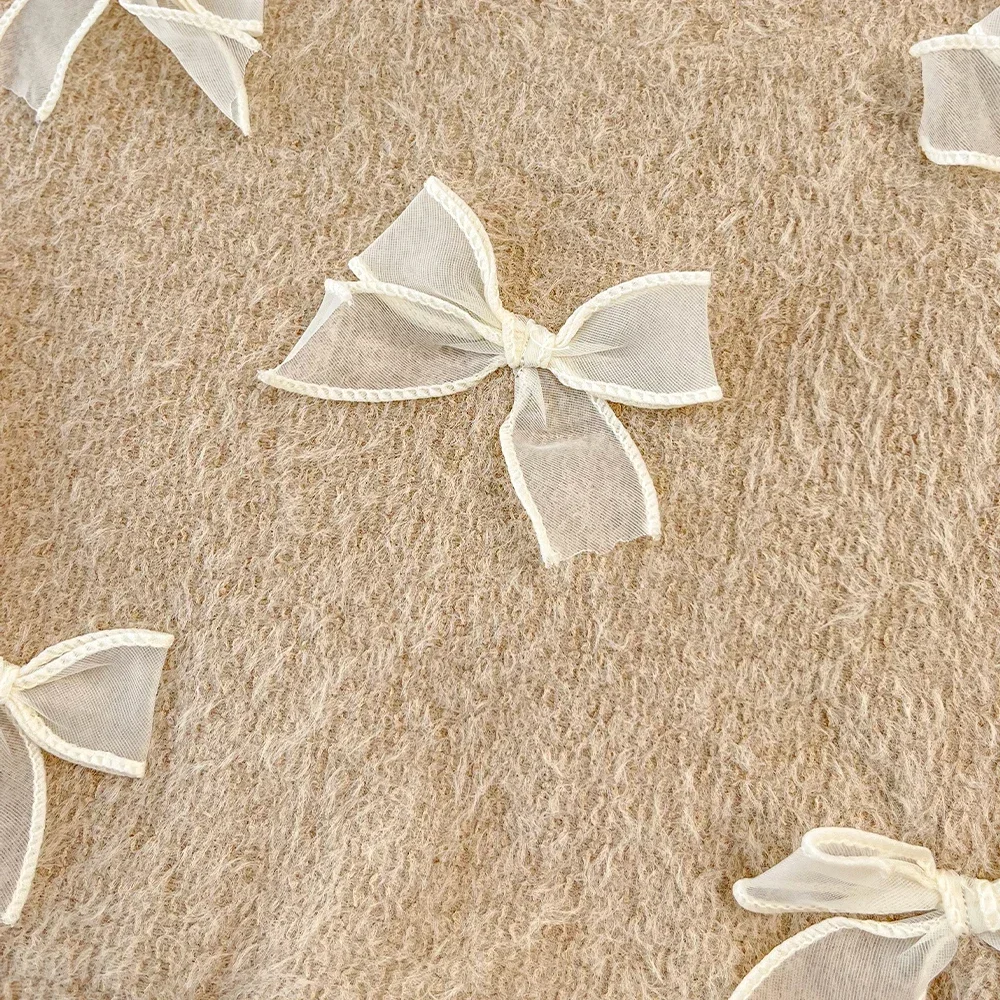 Herbstmode Neue Mädchenkleidung Khaki Schleifen-Oberteil mit Langen Ärmeln + Weißer Netzrock Koreanische Freizeitkleidung für Kinder Zweiteiliges Set – Detail 5