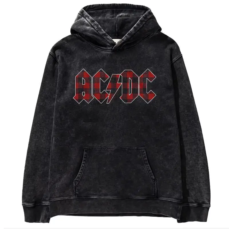 Hip hop ACDC band 1981 Rock Band Tokyo concert commemorative edition men\'s metal punk made old printed washed hoodie hoodie