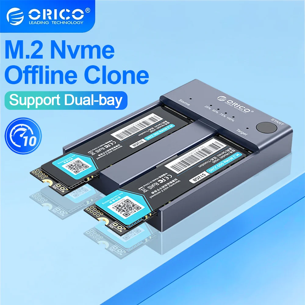 

ORICO M.2 NVME SSD Enclosure Dual Bay 10Gbps Offline Clone USB C 3.1 Type-C Gen2 M2 NVME SSD case For 2230/2242/2260/2280 SSD