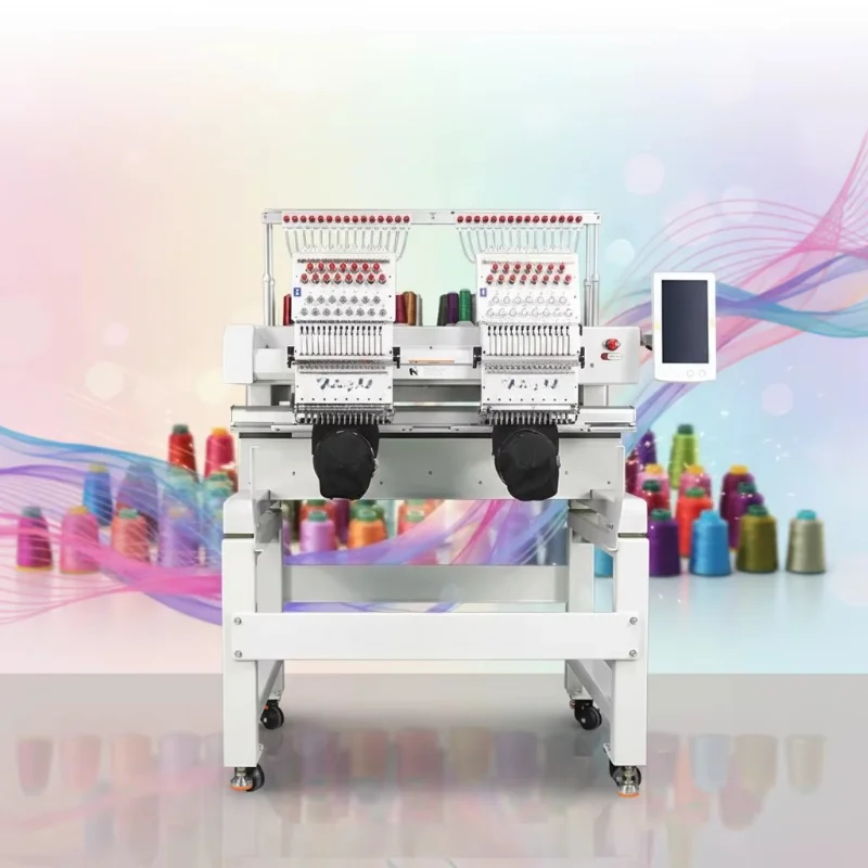 New Double Head Computerized Embroidery Machine With Motor 15 Needles For Cap T-Shirt & Hat Embroidery