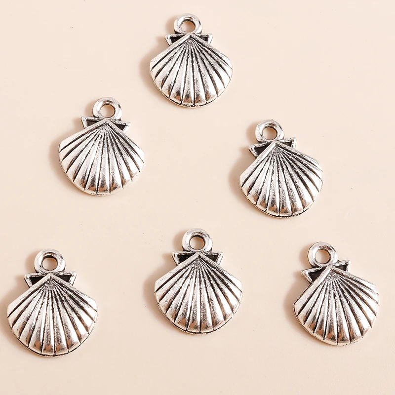 Leslie 50pcs 12*14mm Silver Color Ocean Beach Shell Metal Charms Pendants for DIY Earrings Necklaces Bracelet Jewelry Making