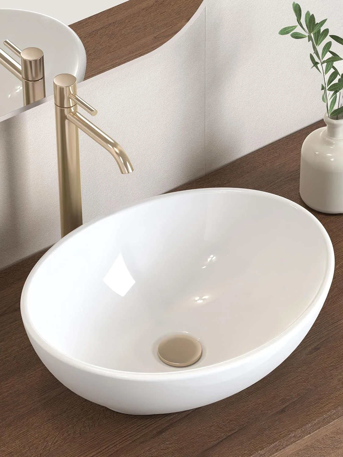 

1pc 16" x 13" Countertop Oval Art Basin, Above Counter Ceramic Hand Wash Basin, Bathroom Sanitary Ware Vessel Sink Bowl, White